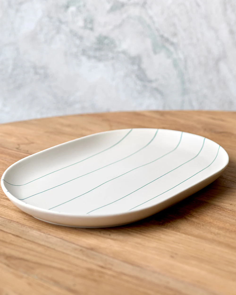 Coastal Junction 38cm Oval Tray / Cream with Green Stripe - Image 3