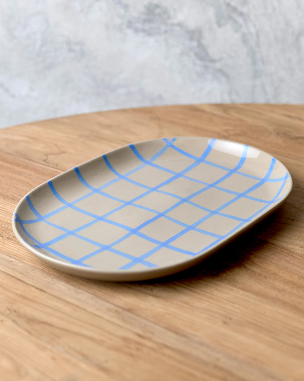 Coastal Junction 38cm Oval Tray / Stone with Blue Handbrush - Image 3
