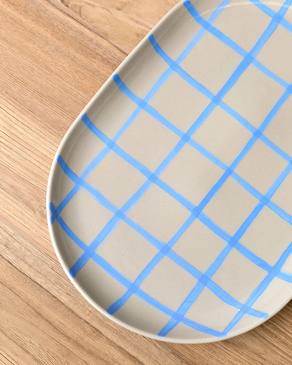 Coastal Junction 38cm Oval Tray / Stone with Blue Handbrush - Image 4